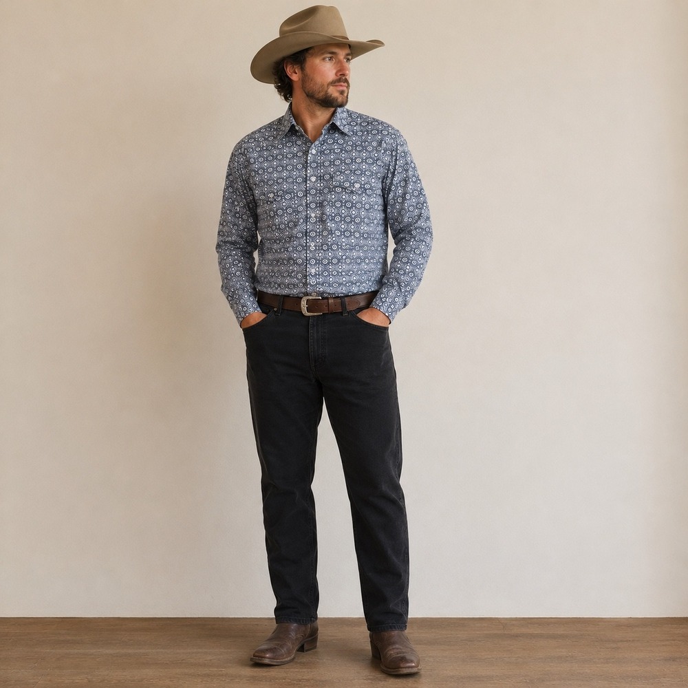 Wrangler George Strait Collection Mens XXL Blue Geometric Western Button Up